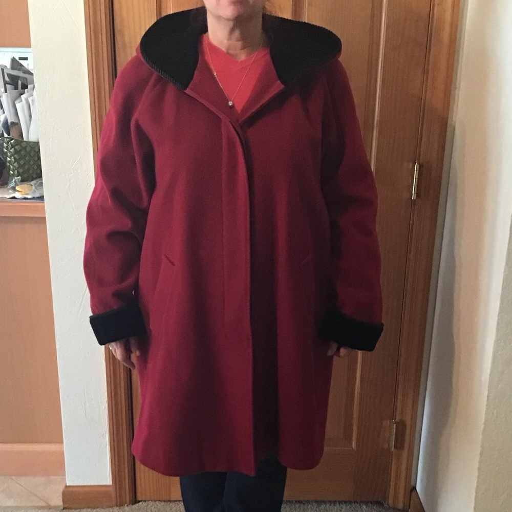 Long Red Wool Winter Coat with Hood